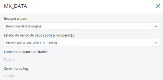 Banco selecionado (MK_DATA)